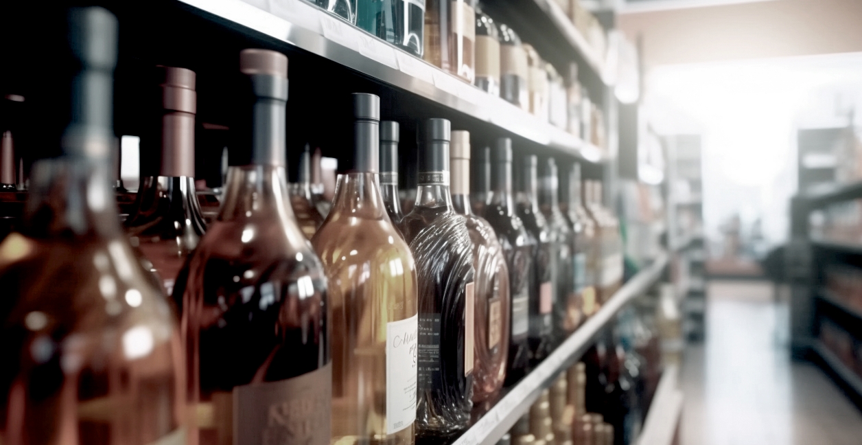 Assorted liquor bottles on a shelf